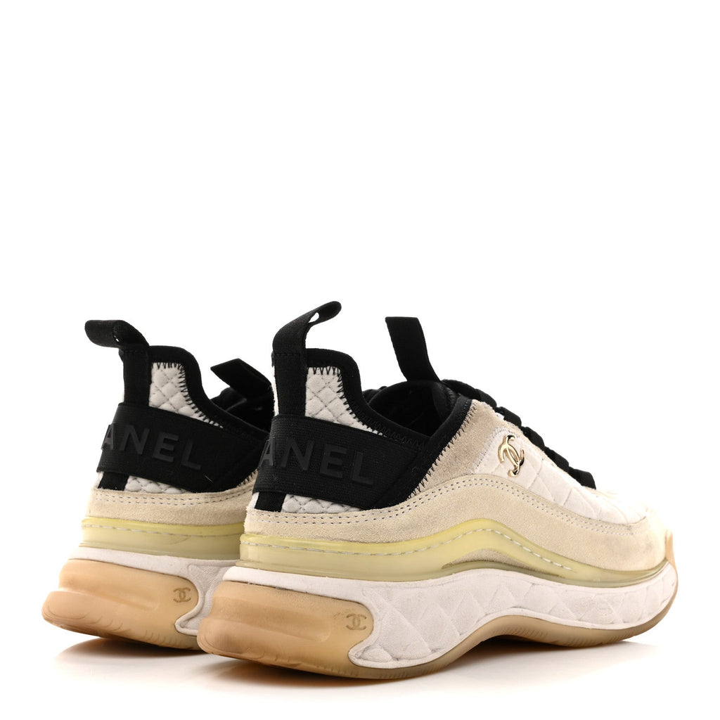 Chanel Velvet Calfskin Mixed Fibers CC Sneakers 36 Ivory Black
