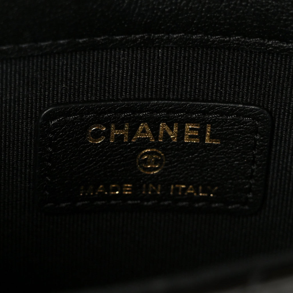 Chanel Patent Quilted Chain Around Heart Mini Chain Flap Black