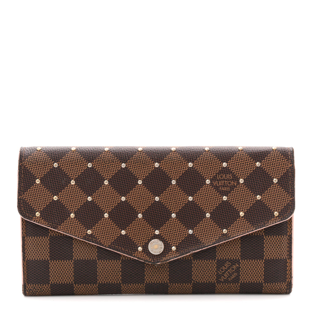 Louis Vuitton Damier Ebene Studded Sarah Wallet NM Rose Ballerine