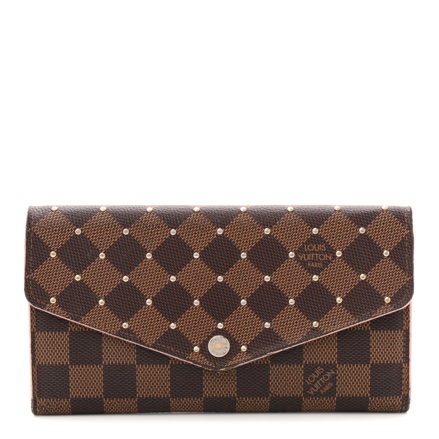 Louis Vuitton Damier Ebene Studded Sarah Wallet NM Rose Ballerine