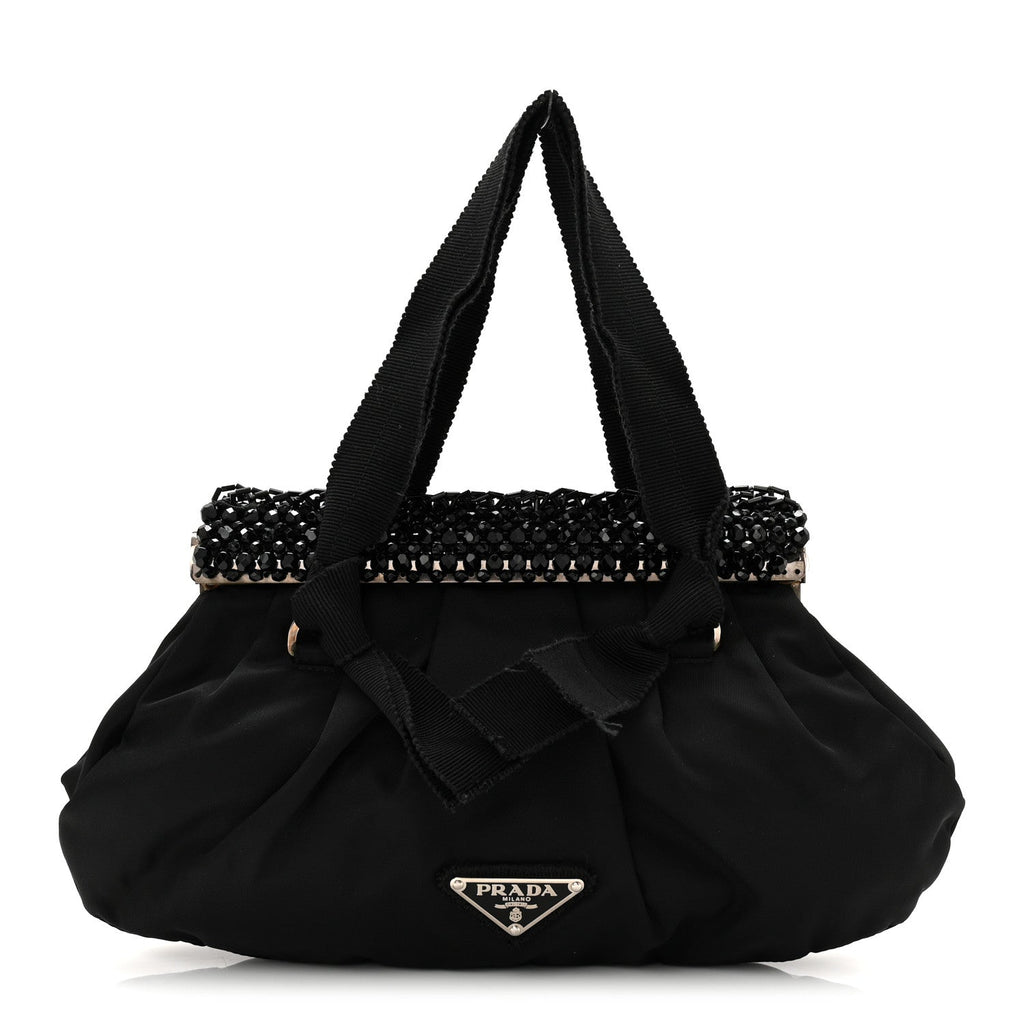 Prada Tessuto Nylon Bead Evening Bag Black