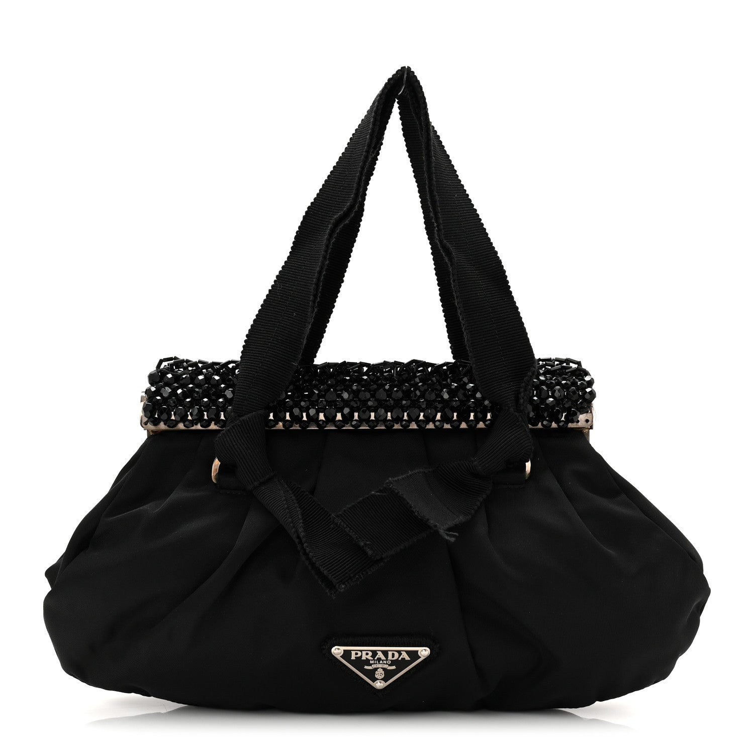 Prada Tessuto Nylon Bead Evening Bag Black
