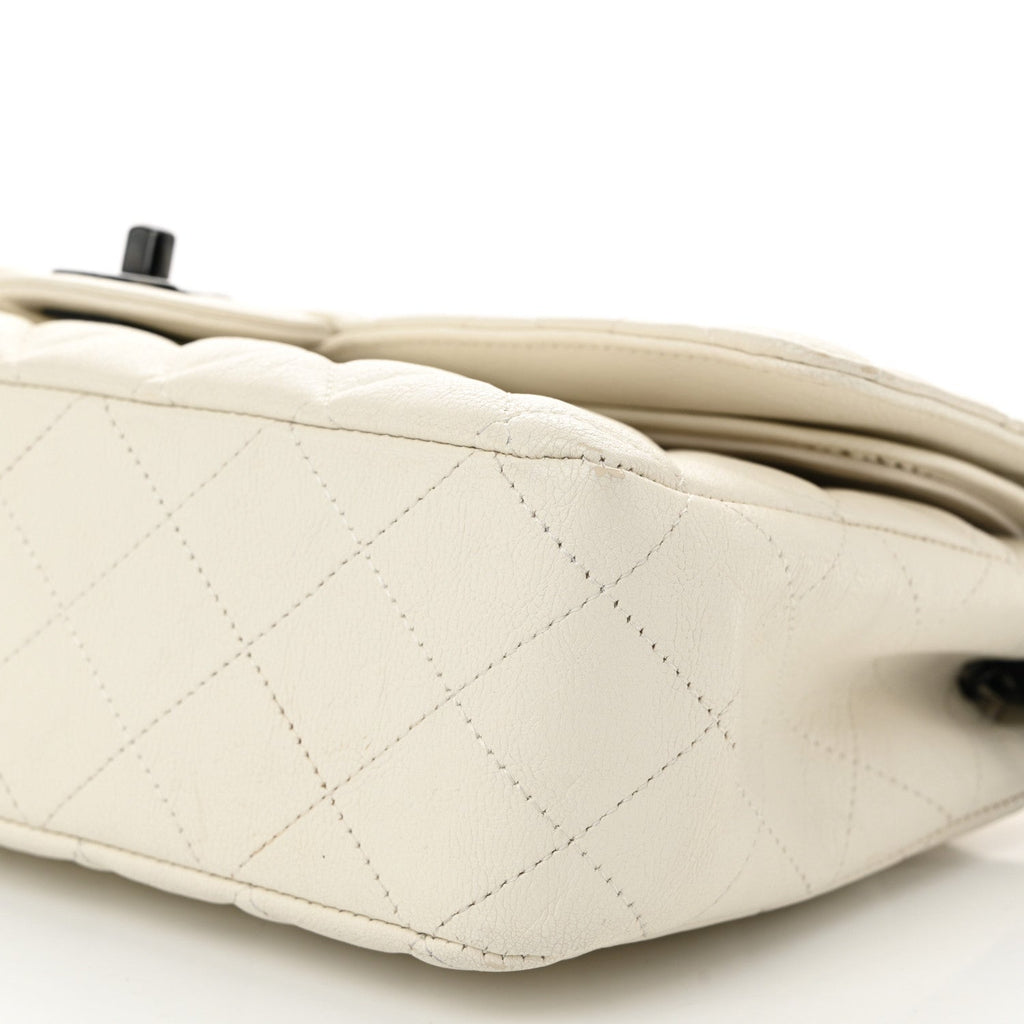 Chanel Crumpled Calfskin Quilted Medium Double Flap White