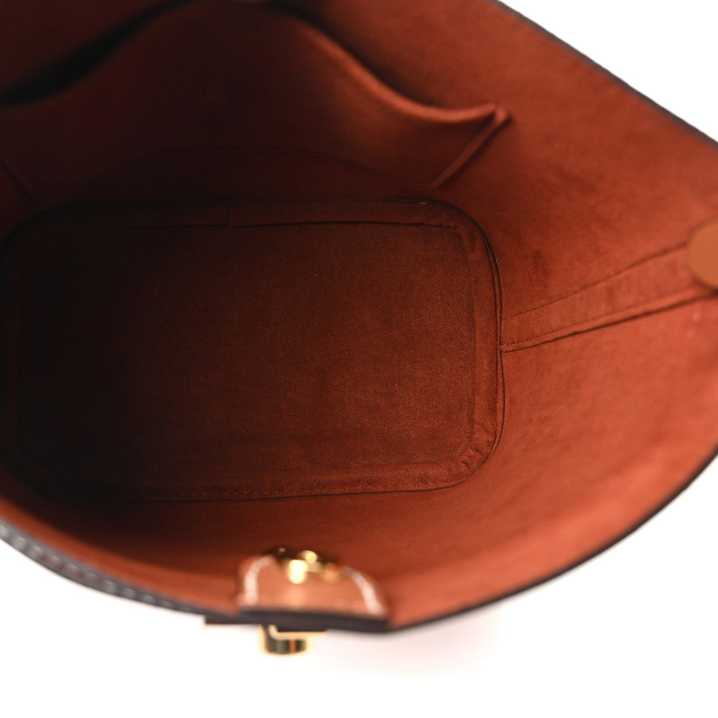 Louis Vuitton Calfskin Lock and Walk Bucket Cognac