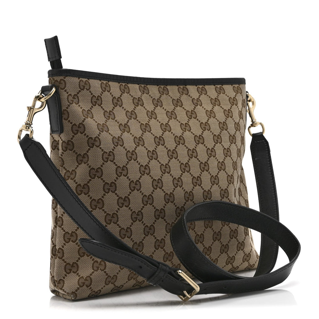 Gucci GG Monogram Web Flat Messenger Bag Black
