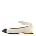 Chanel Suede Calfskin Patent Calfskin Cap Toe CC Mary Jane Flats 36.5 Light Gray Black