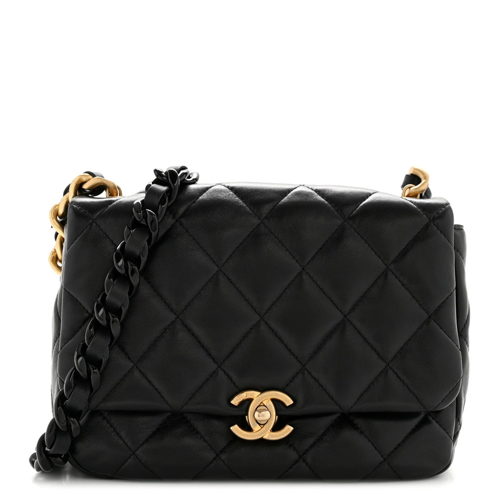 Chanel Lambskin Quilted Small Lacquered Chain Flap Black