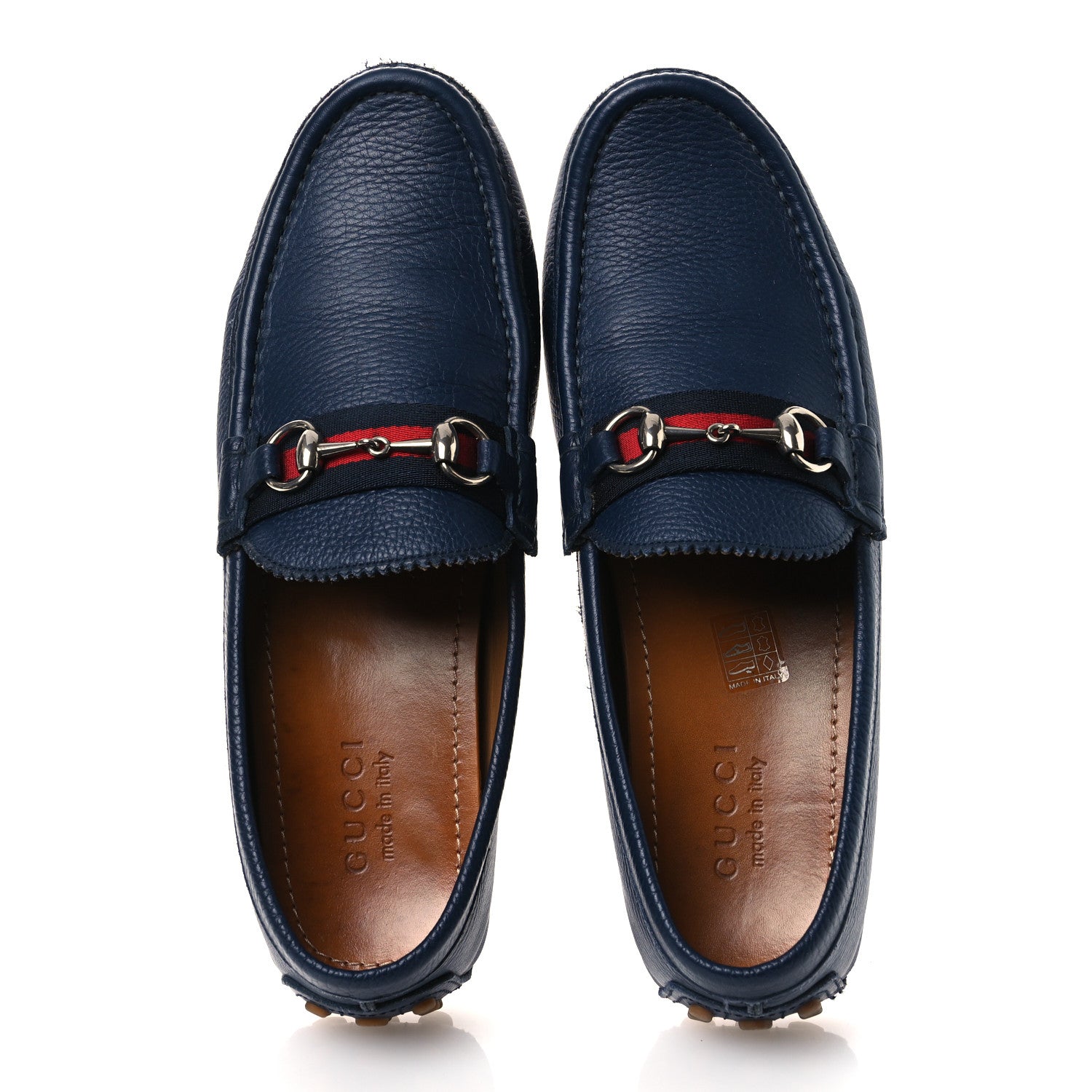 Gucci Road Calfskin Web Mens Horsebit Driver Loafers 9 Maritime
