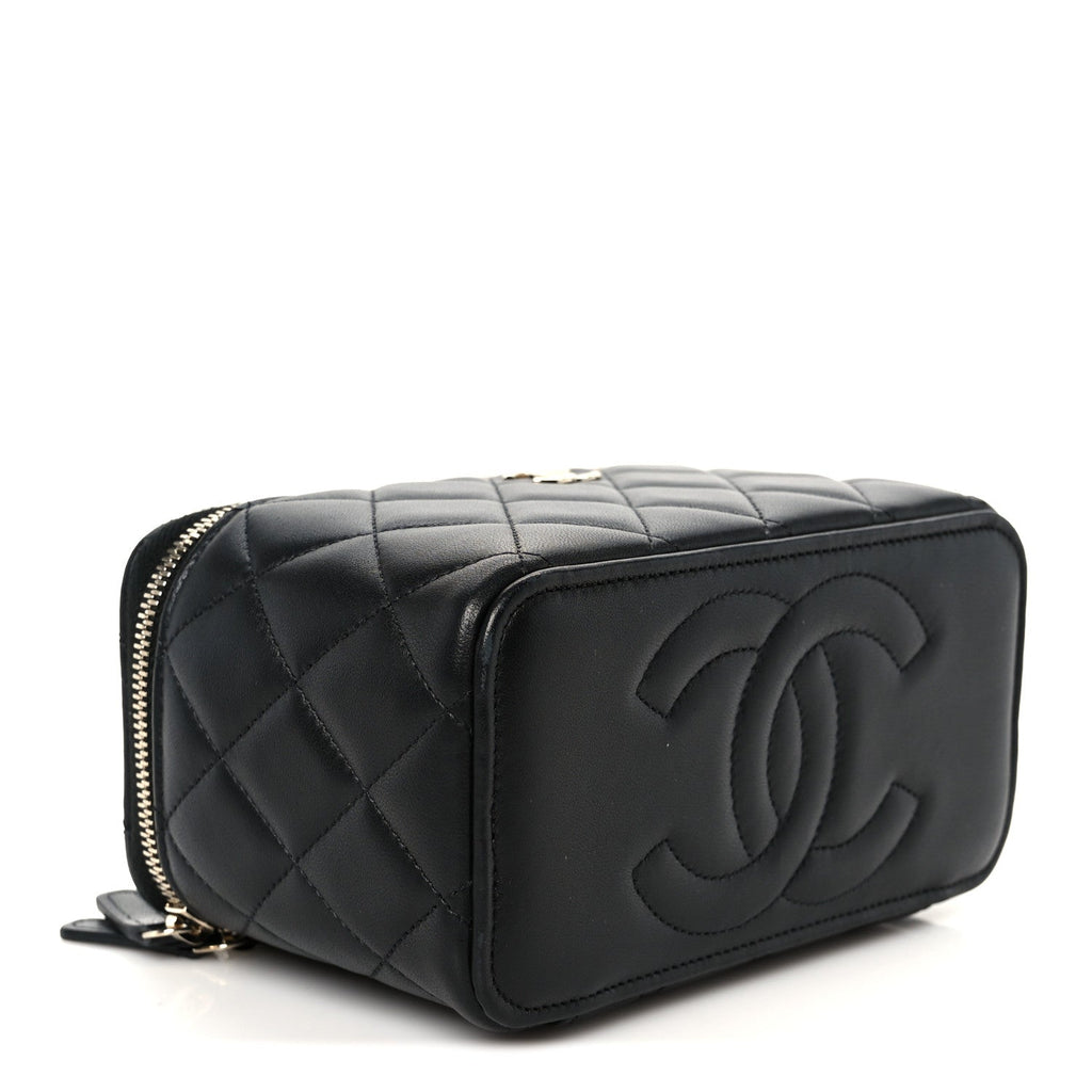 Chanel Lambskin Quilted Small Top Handle Vanity Case With Chain Black