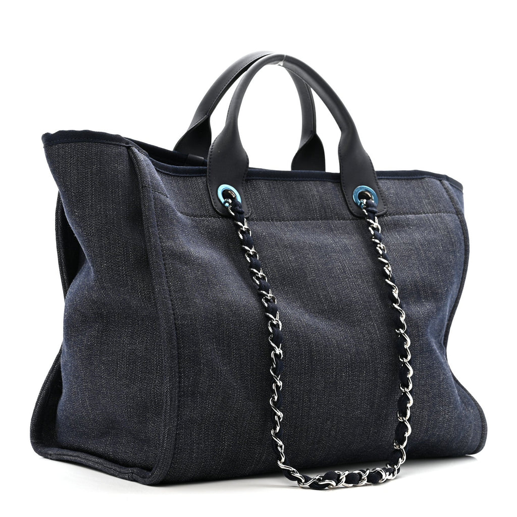 Chanel Denim Large Deauville Tote Dark Blue