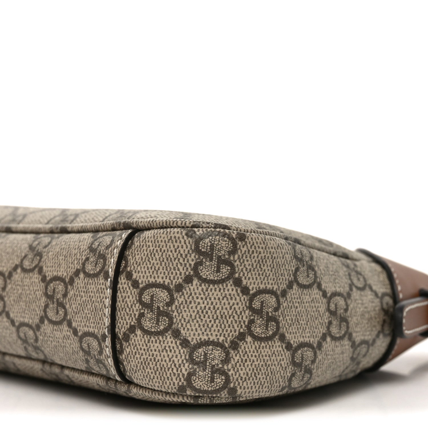 Gucci GG Supreme Monogram Textured Calfskin Small Emblem Shoulder Bag Beige Dark Brown