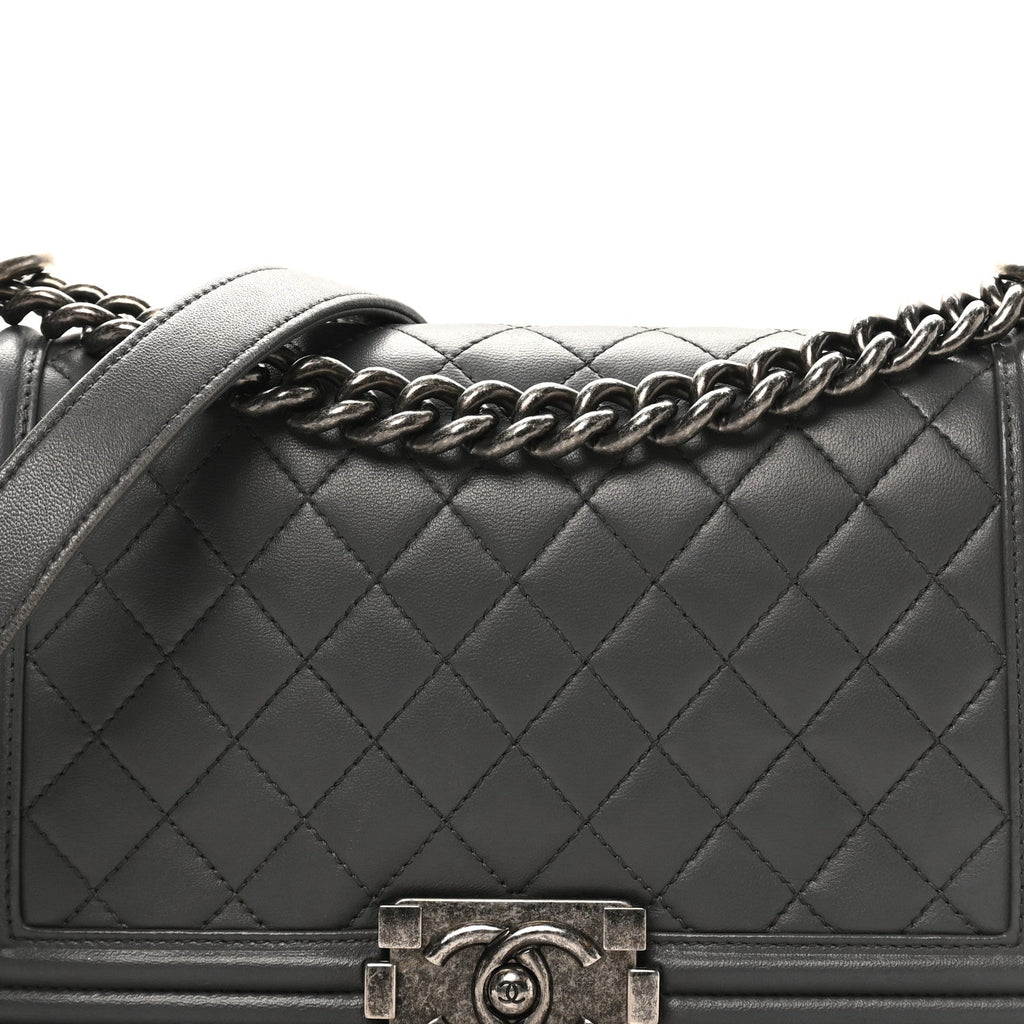 Chanel Lambskin Quilted Medium Boy Flap Dark Grey