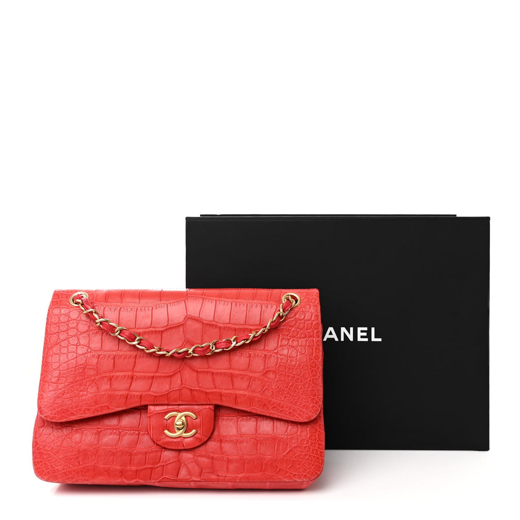 Chanel Alligator Jumbo Double Flap Red