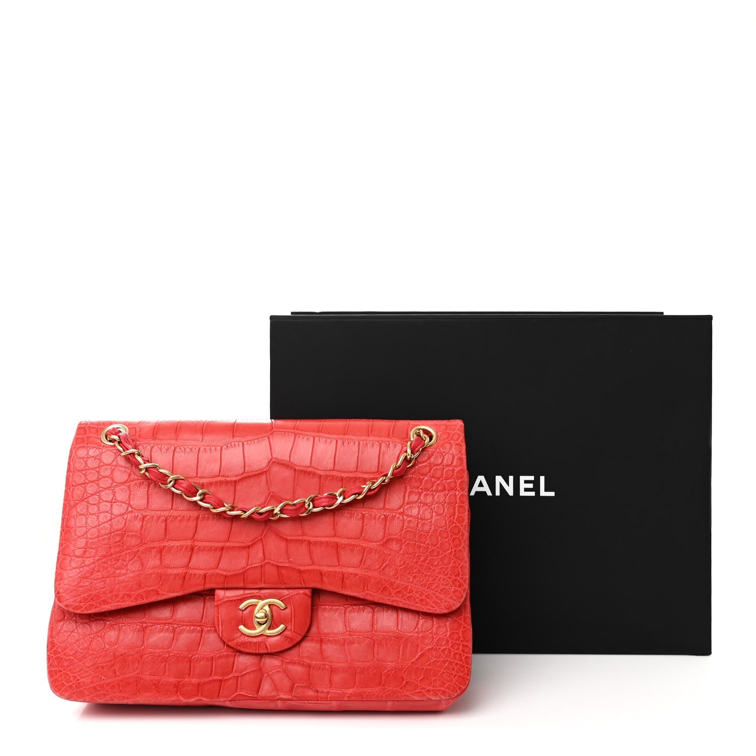 Chanel Alligator Jumbo Double Flap Red