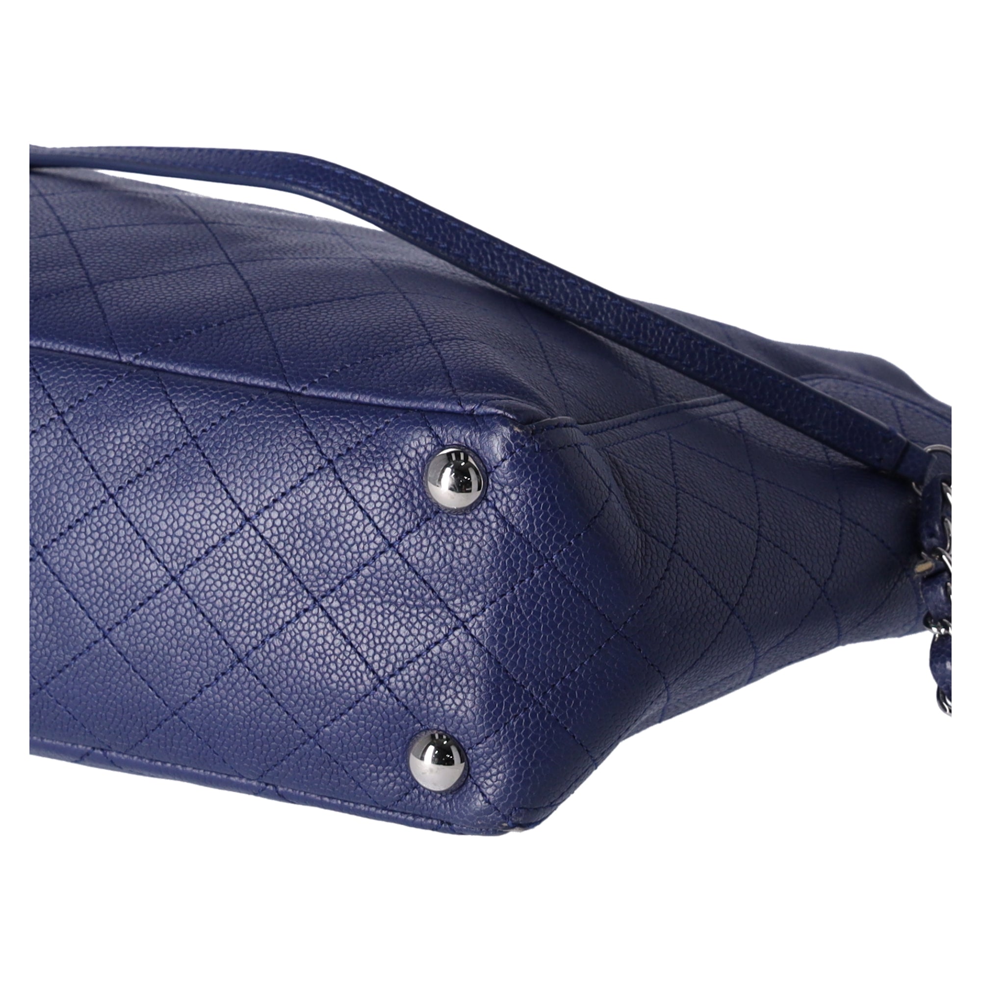 Chanel Grained Calfskin Stitched CC Pocket Tote Blue