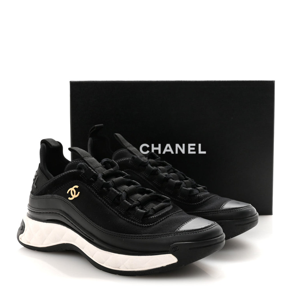 Chanel Velvet Calfskin Mixed Fibers CC Sneakers 39 Black