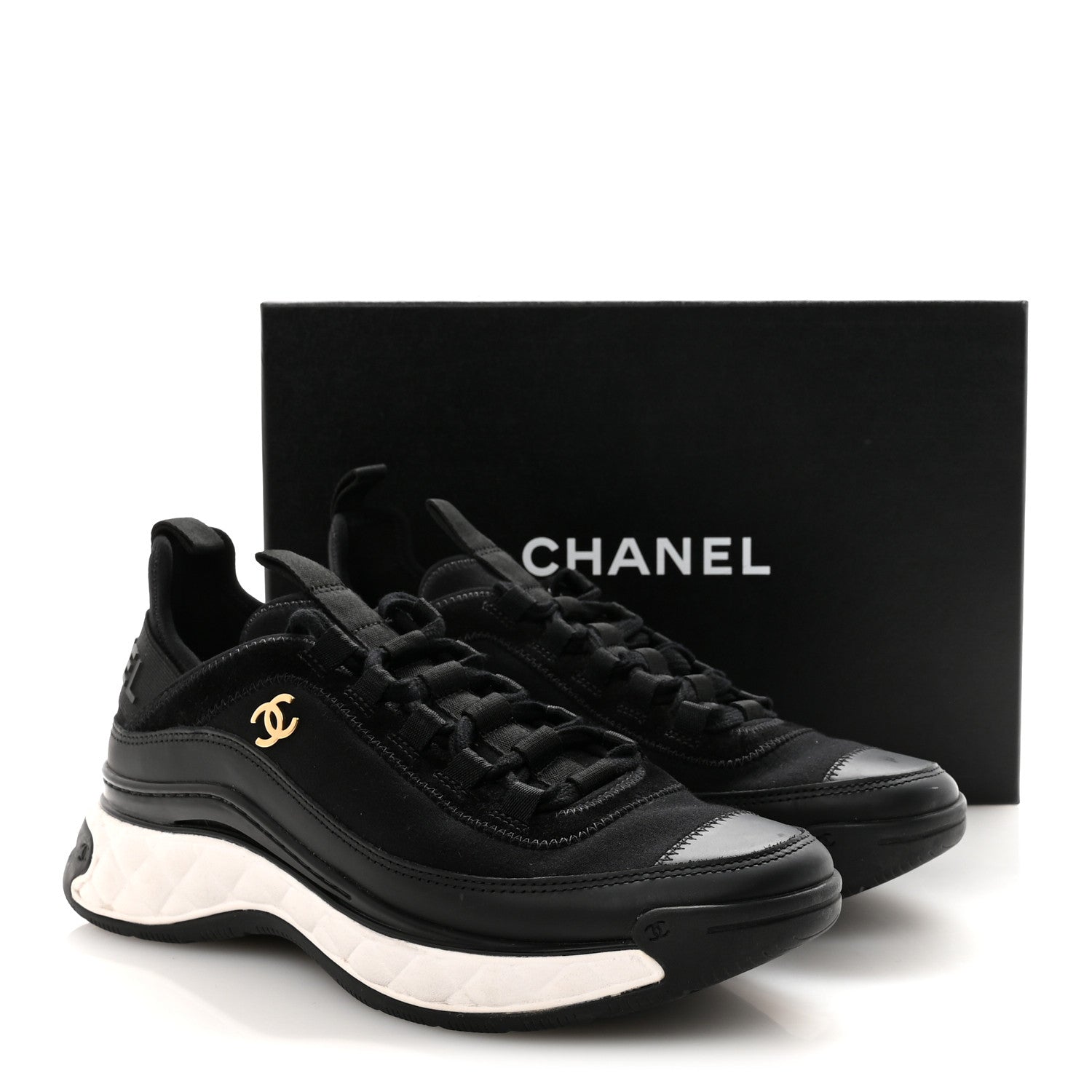 Chanel Velvet Calfskin Mixed Fibers CC Sneakers 39 Black