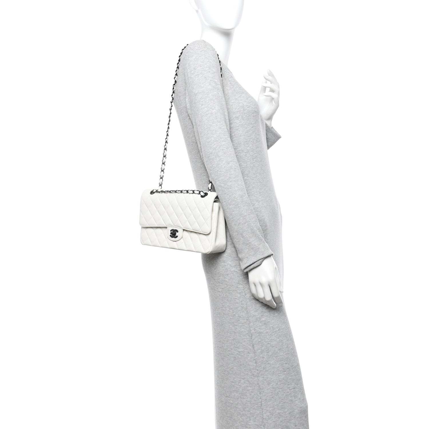 Chanel Crumpled Calfskin Quilted Medium Double Flap White