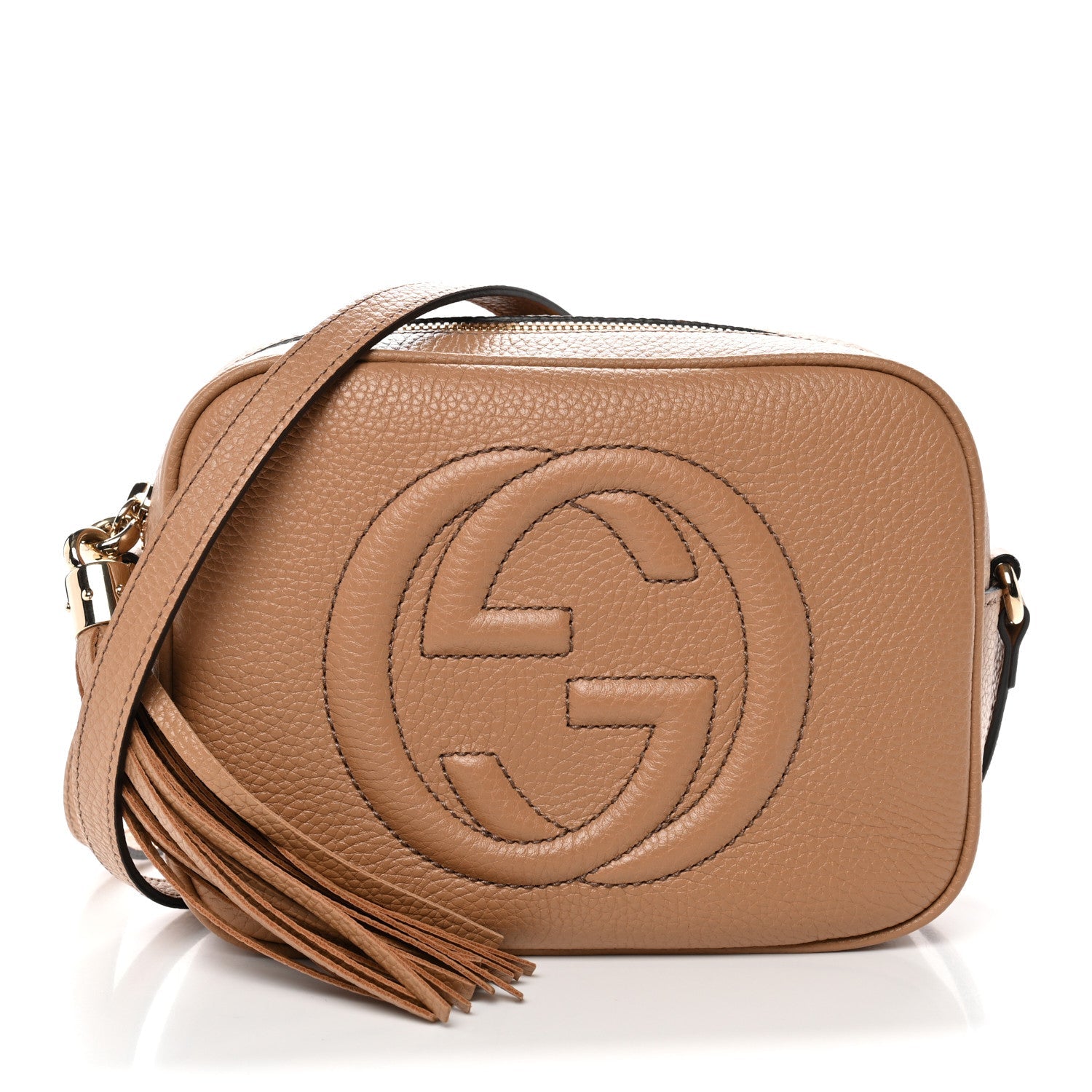 Gucci Pebbled Calfskin Small Soho Disco Bag Camelia