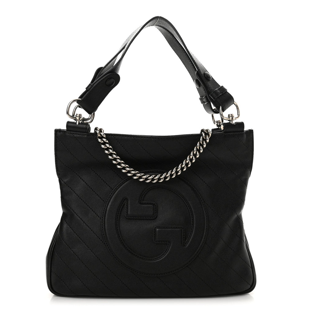 Gucci Sakai Be Green Calfskin Diagonal Stitched Small Blondie Tote Black