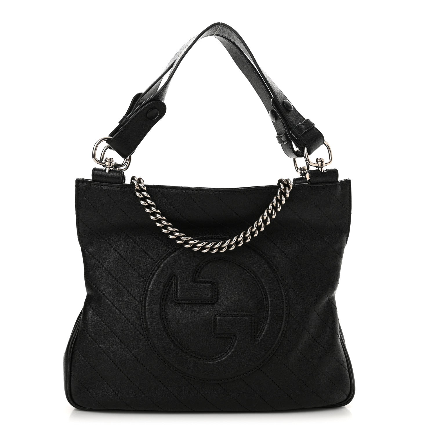 Gucci Sakai Be Green Calfskin Diagonal Stitched Small Blondie Tote Black