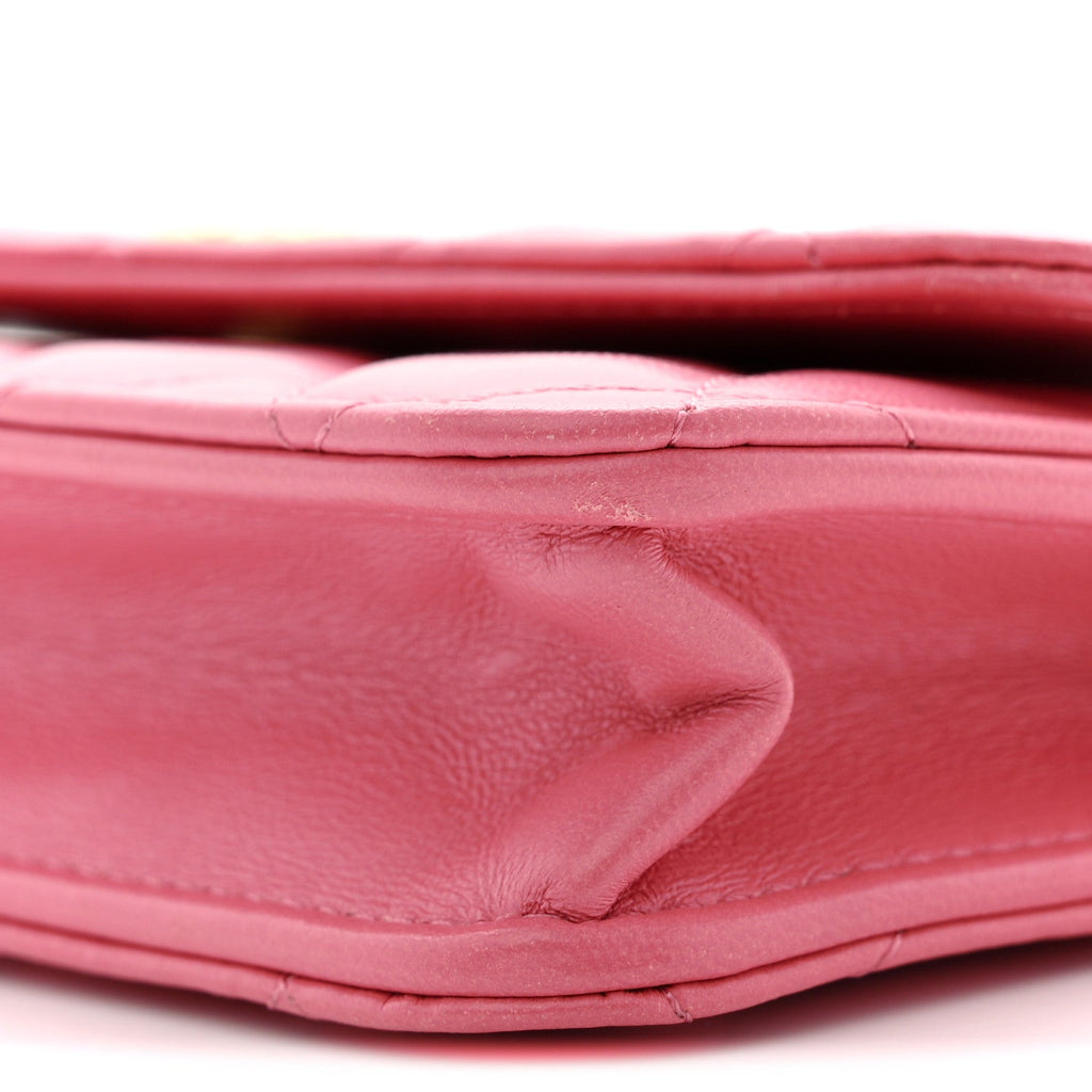 Chanel Lambskin Quilted Pillow Crush Flap Phone Holder With Chain Pink