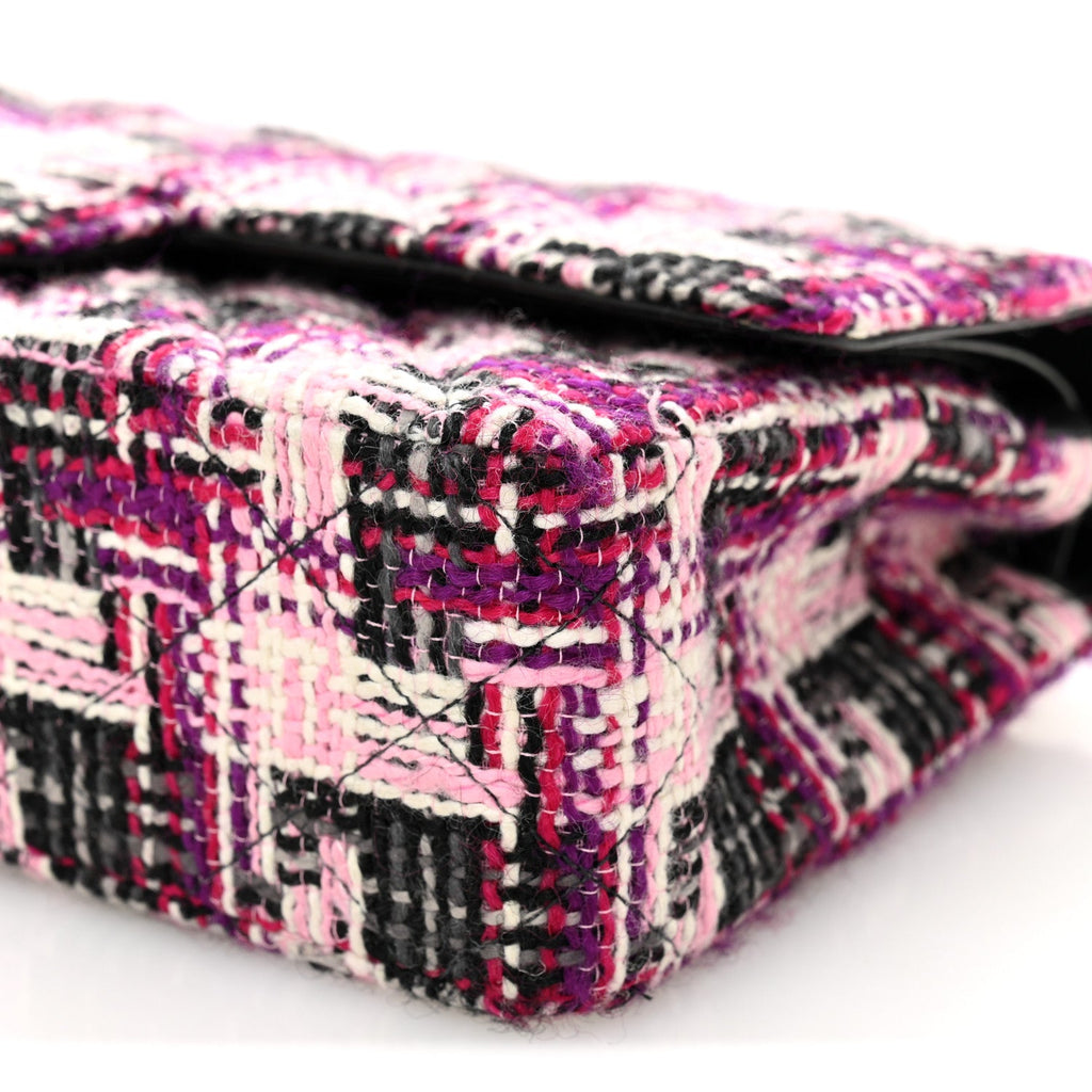 Chanel Tweed Quilted Medium Double Flap Pink Black