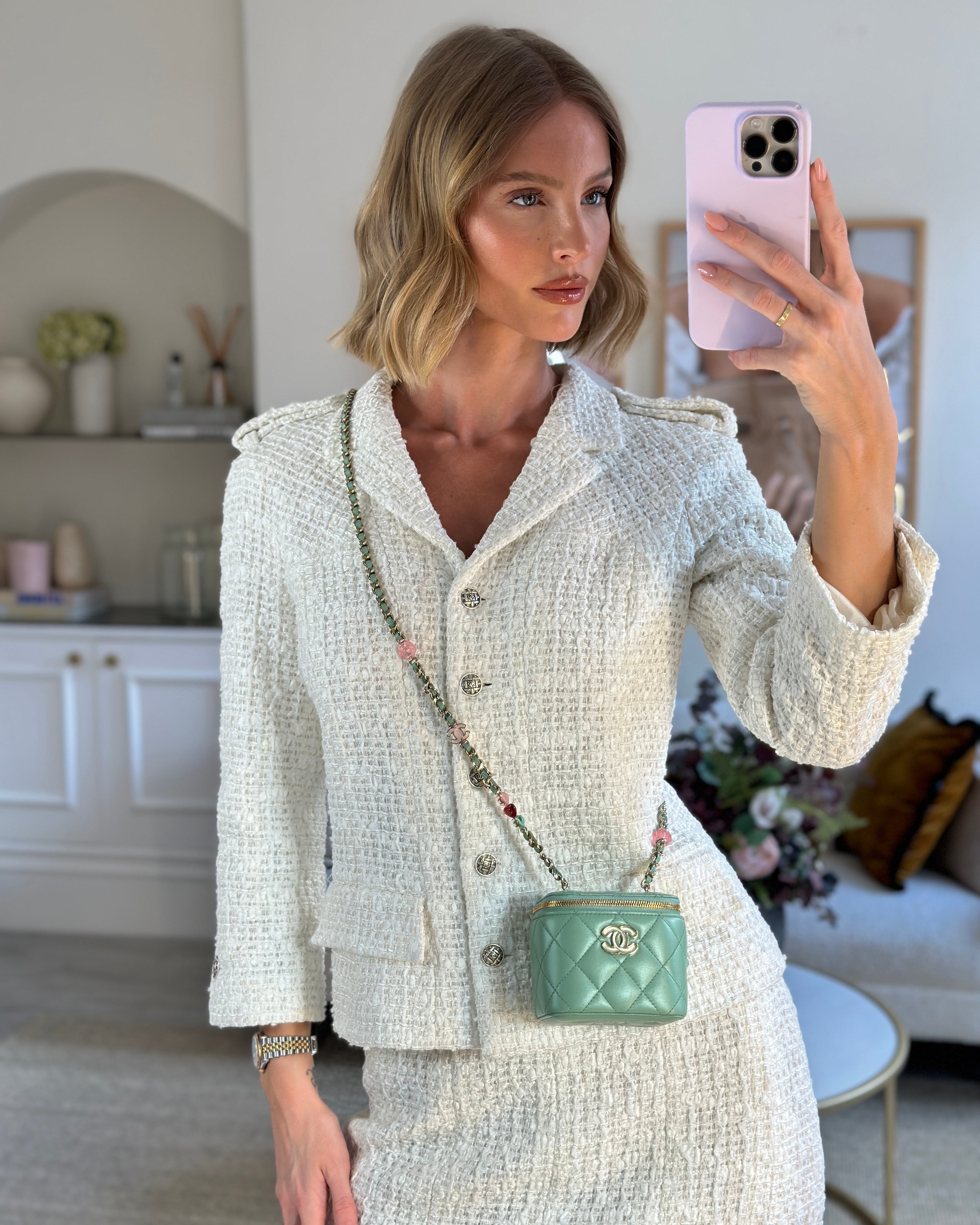 Chanel Pistachio Green Coco Crush Mini Vanity Bag in Lambskin Leather with Champagne Gold & Green Enamel Hardware