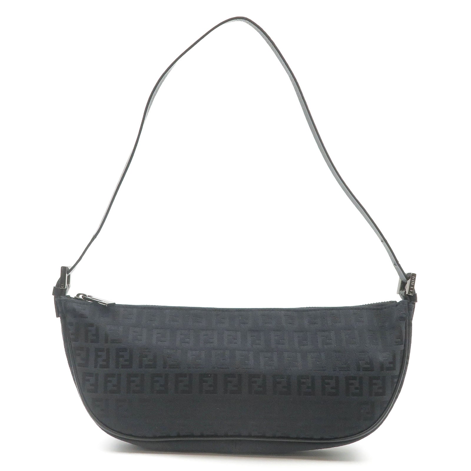 FENDI Zucchino Canvas Leather Shoulder Bag Pouch Black 8BR144