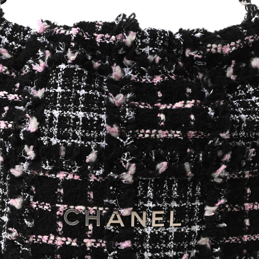 Chanel Tweed Patchwork Quilted Small Chanel 22 Black Pink White