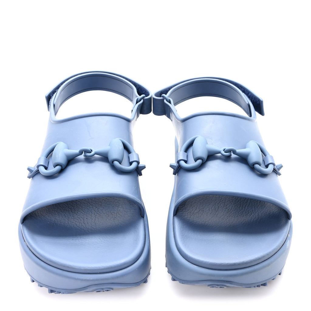 Gucci Soft Rubber Horsebit Touch Mens Strapped Sandals 9 Washed Indigo
