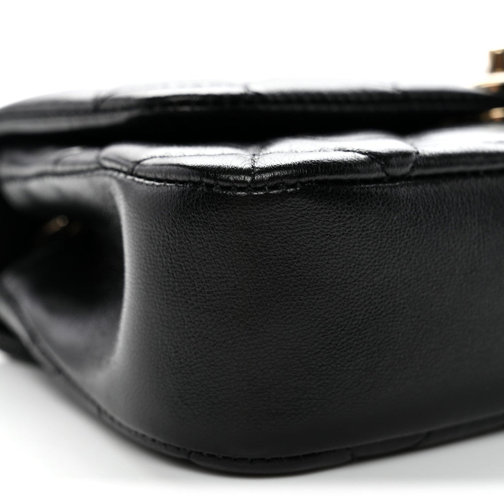 Chanel Lambskin Quilted Rectangular Phone Holder Clutch With Chain Black