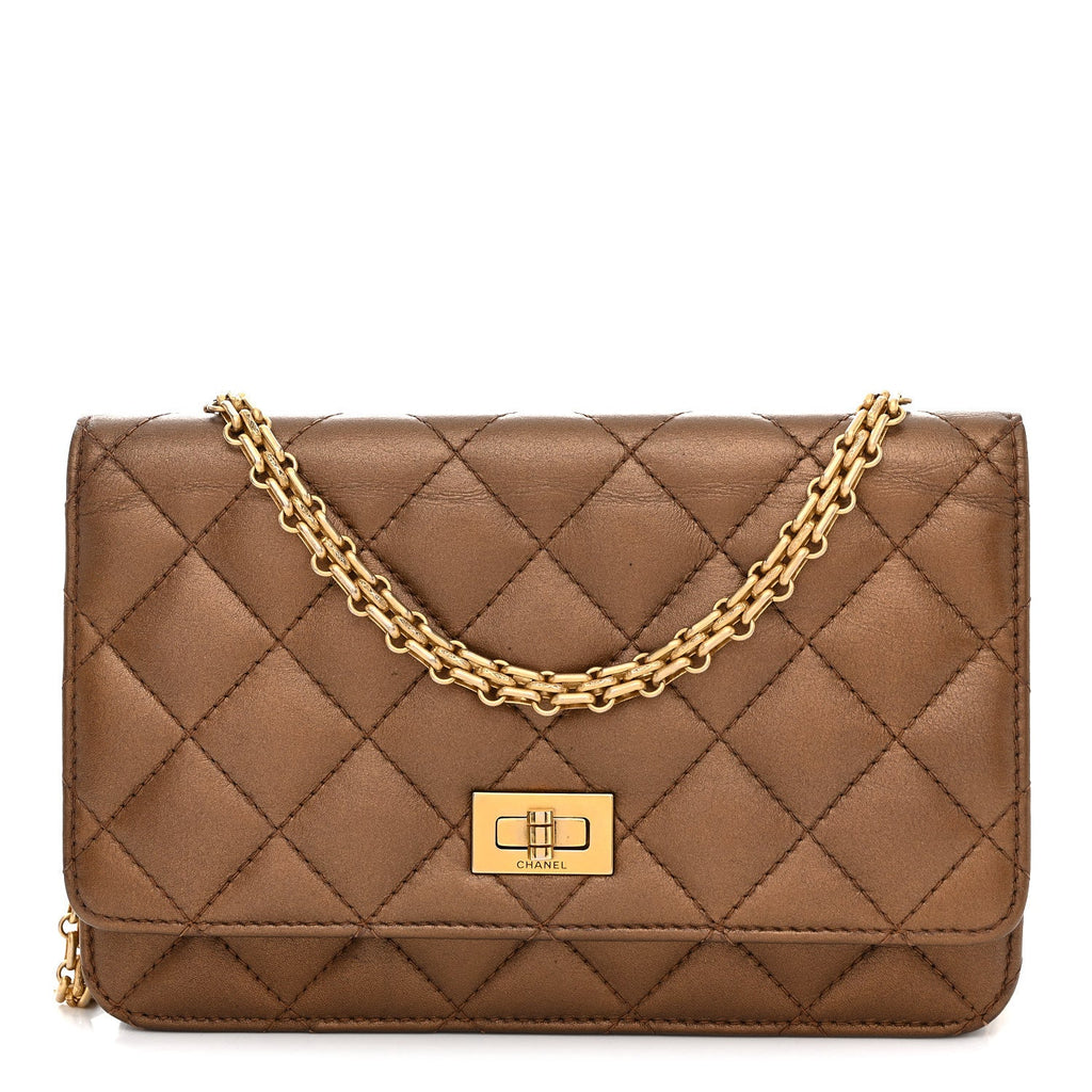 Chanel Metallic Calfskin Quilted 2.55 Reissue Wallet On Chain WOC Bronze