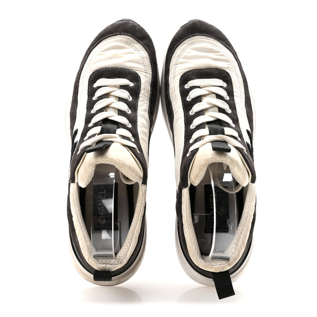 Nylon Suede Calfskin CC Sneakers 40 White Dark Grey
