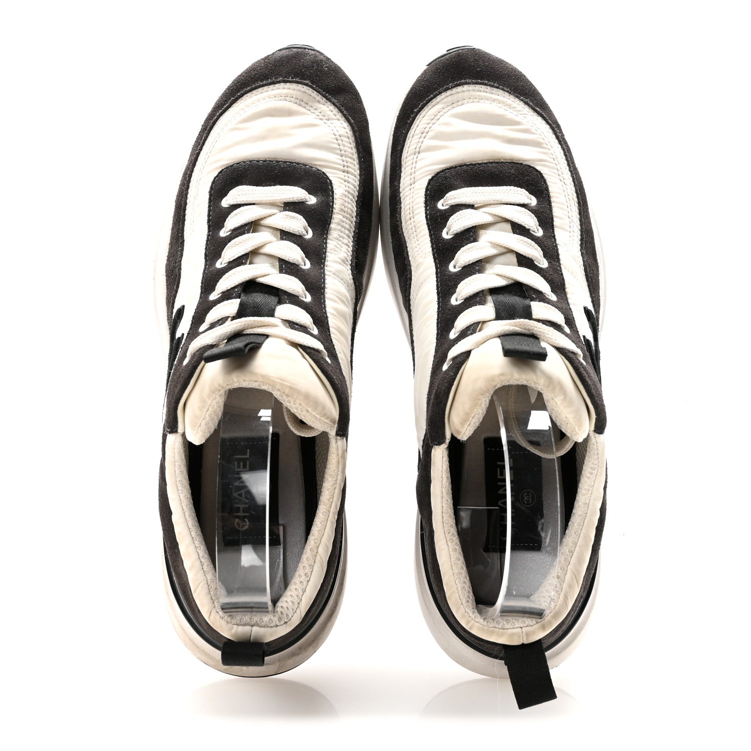 Nylon Suede Calfskin CC Sneakers 40 White Dark Grey