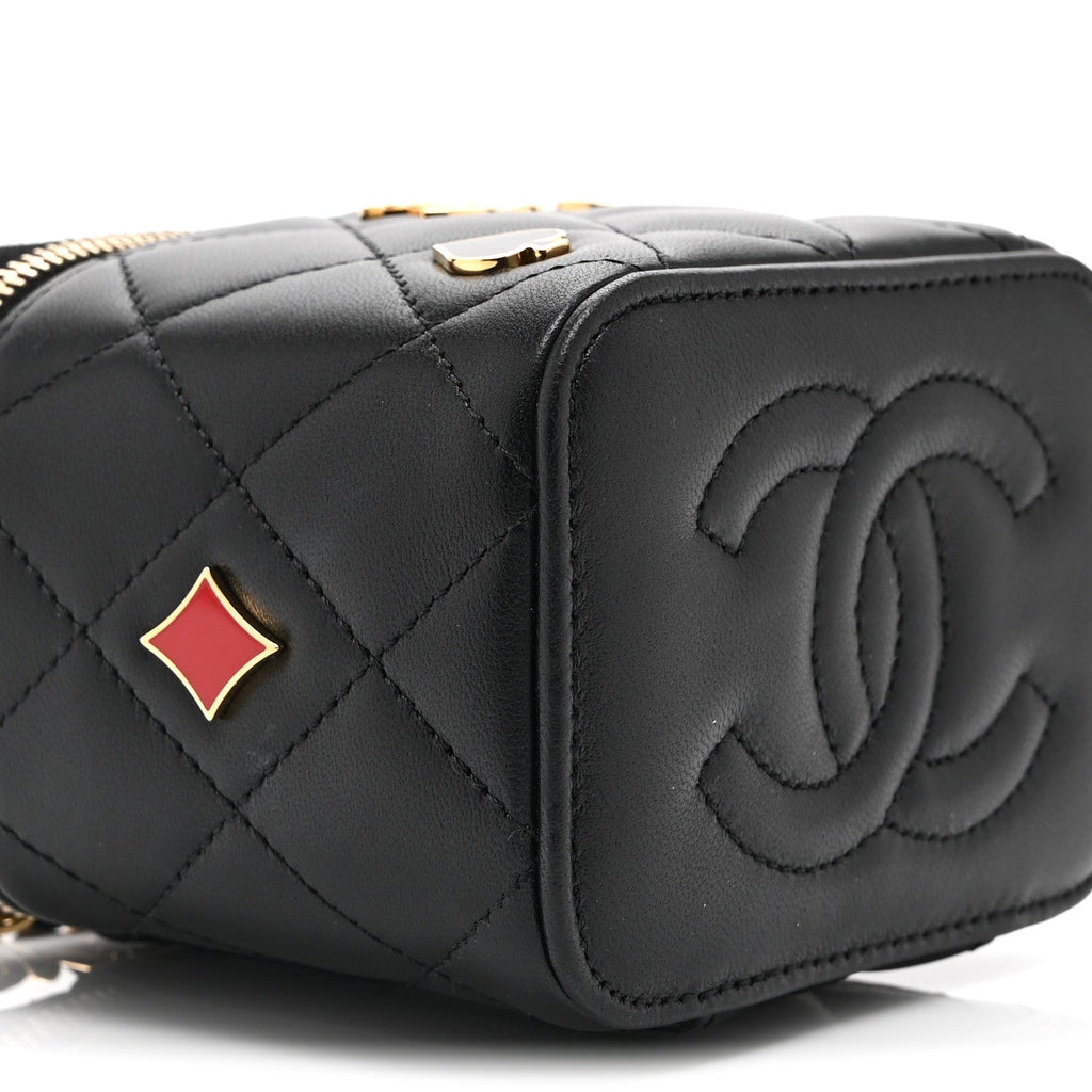 Chanel Lambskin Quilted Enamel Coco Casino Mini Vanity Case With Chain Black