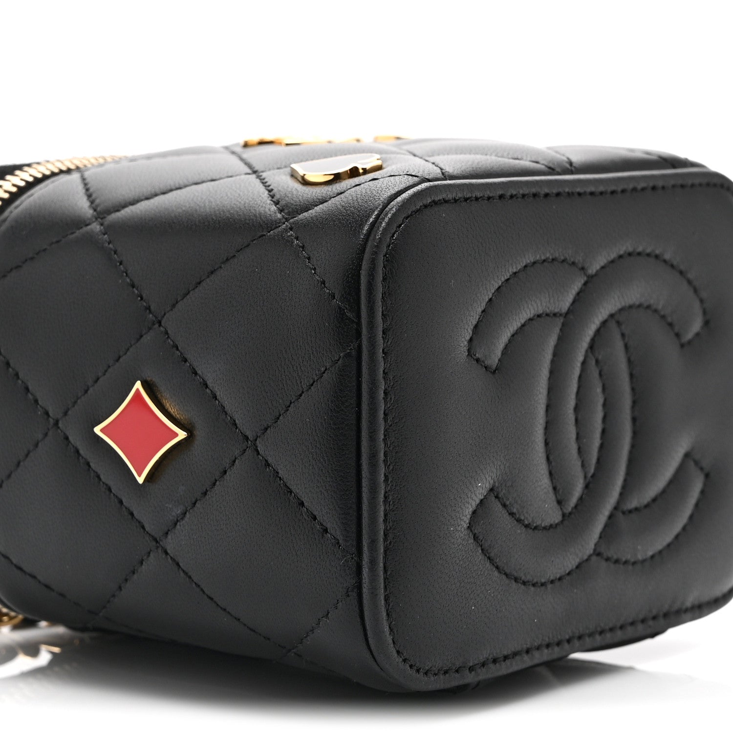 Chanel Lambskin Quilted Enamel Coco Casino Mini Vanity Case With Chain Black