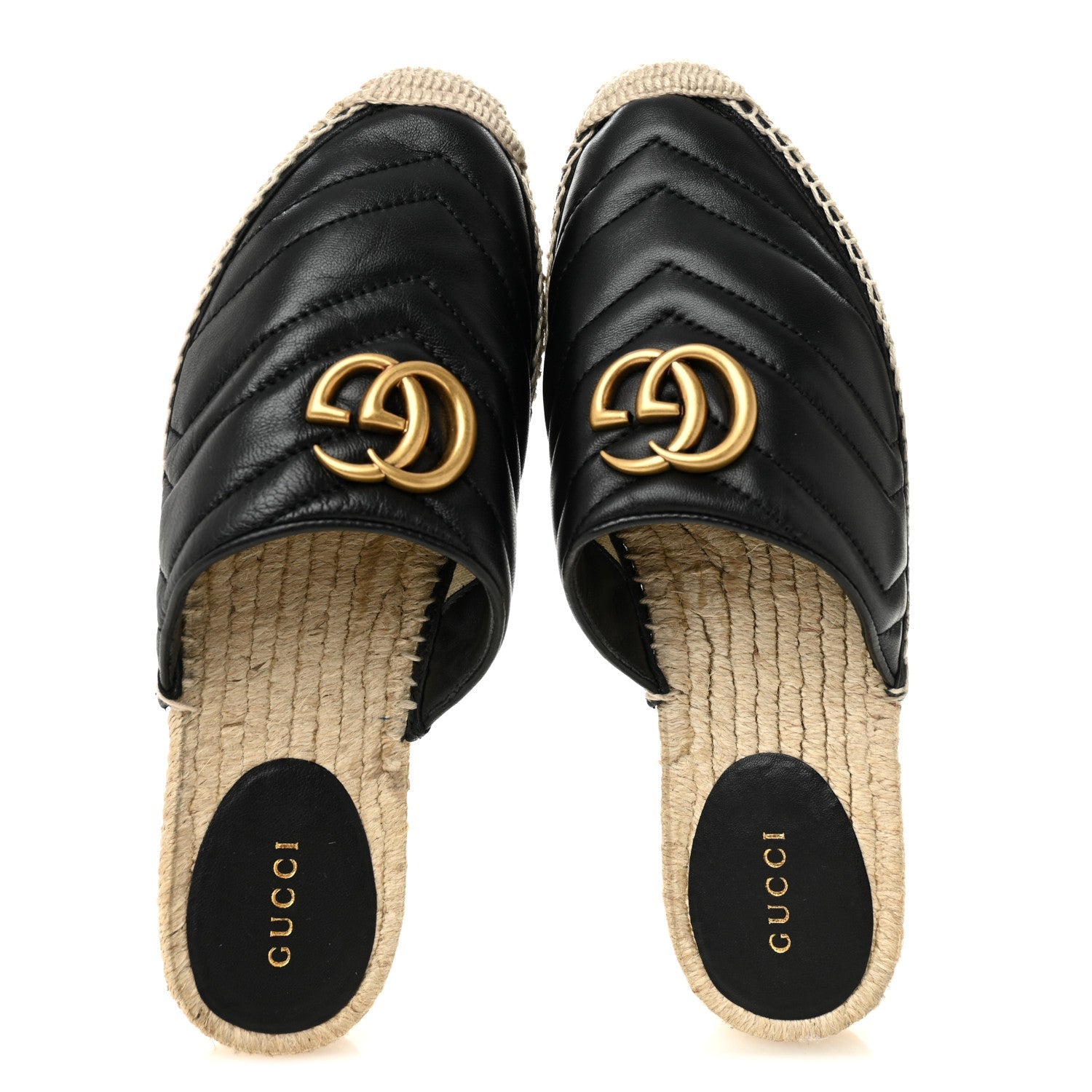 Gucci Nappa Matelasse GG Marmont Espadrille Slippers 36 Black