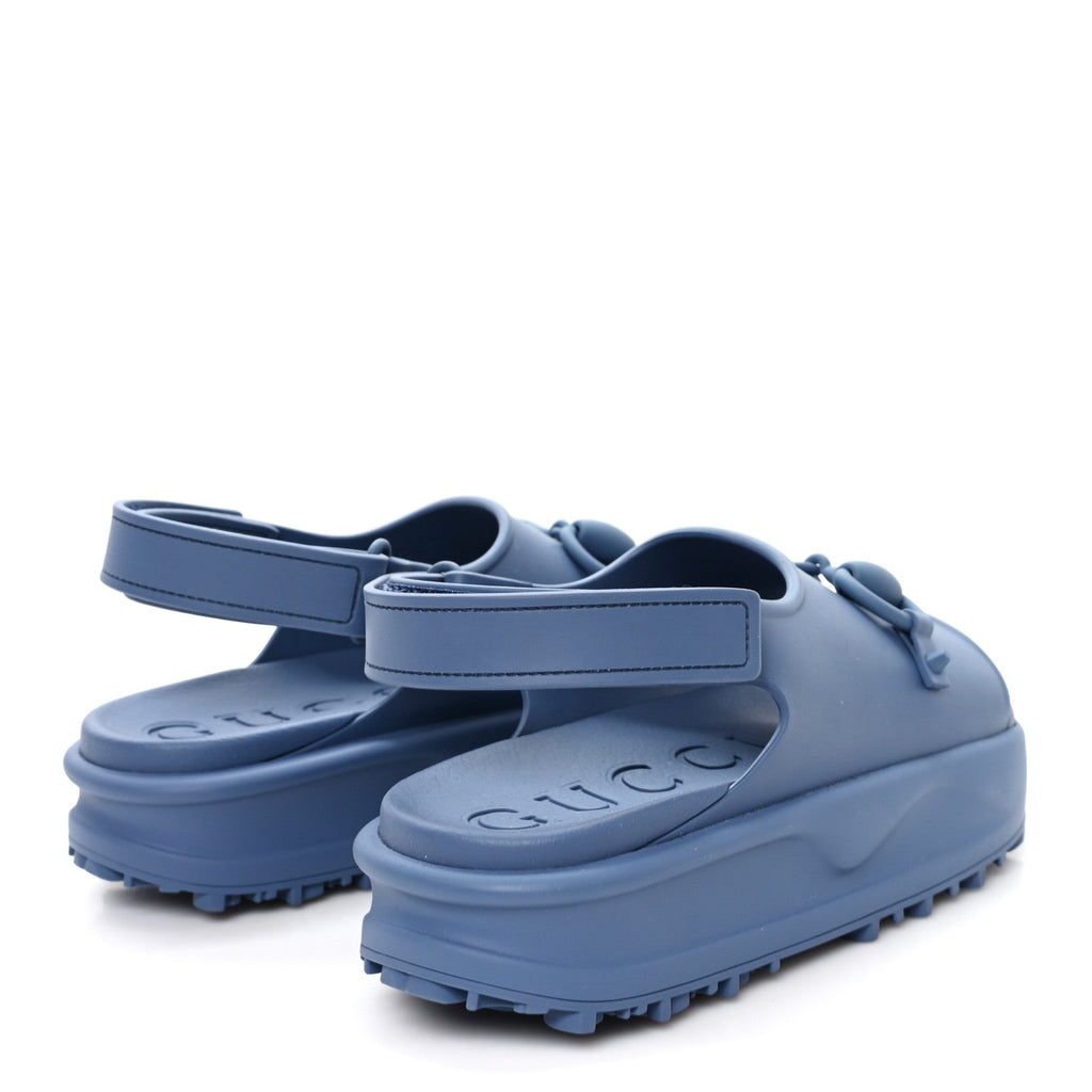 Gucci Soft Rubber Horsebit Mens Platform Slingback Sandals 5 Washed Indigo