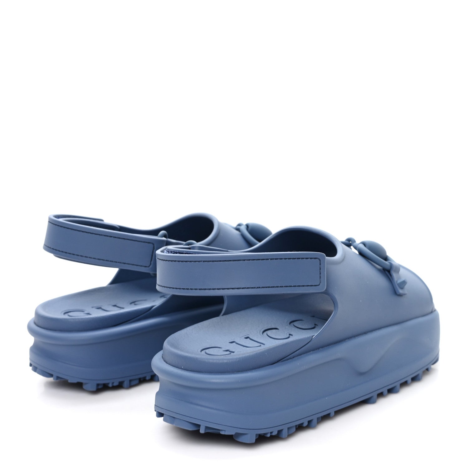 Gucci Soft Rubber Horsebit Mens Platform Slingback Sandals 5 Washed Indigo