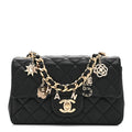Chanel Lambskin Quilted Mini Coco Charms Rectangular Flap Black
