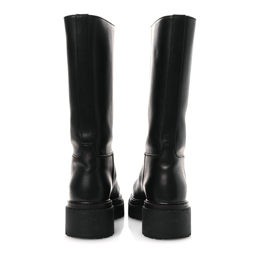 Prada Vitello Shearling Winter 2 Boots 39.5 Black