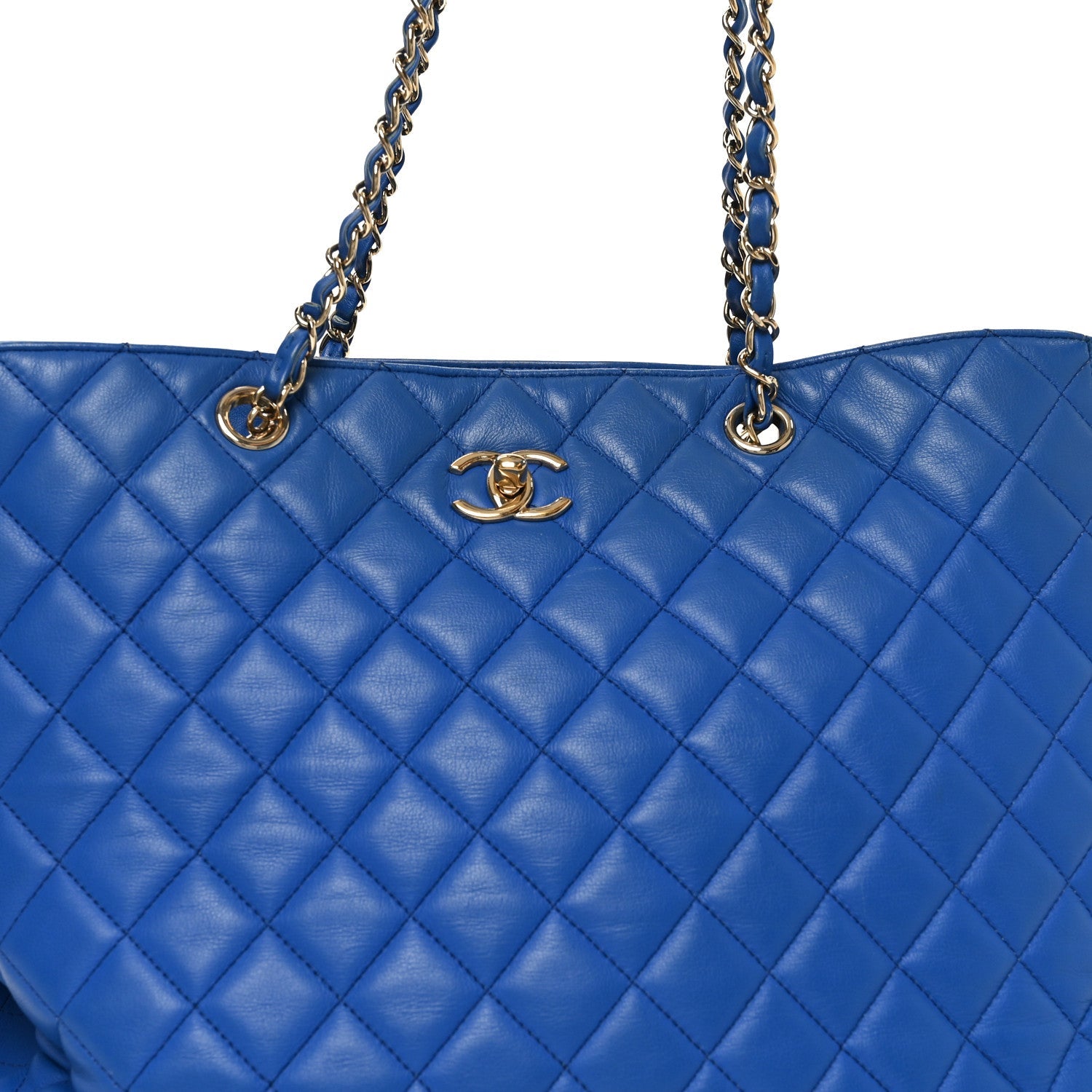 Chanel Calfskin Quilted Large CC Shopping Tote Blue