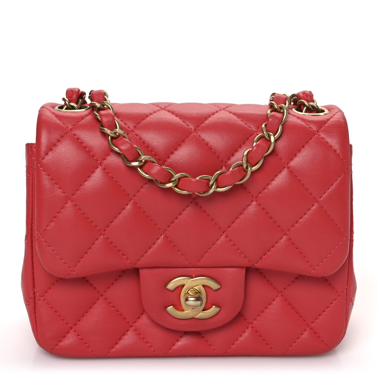 Chanel Lambskin Quilted Mini Square Flap Red