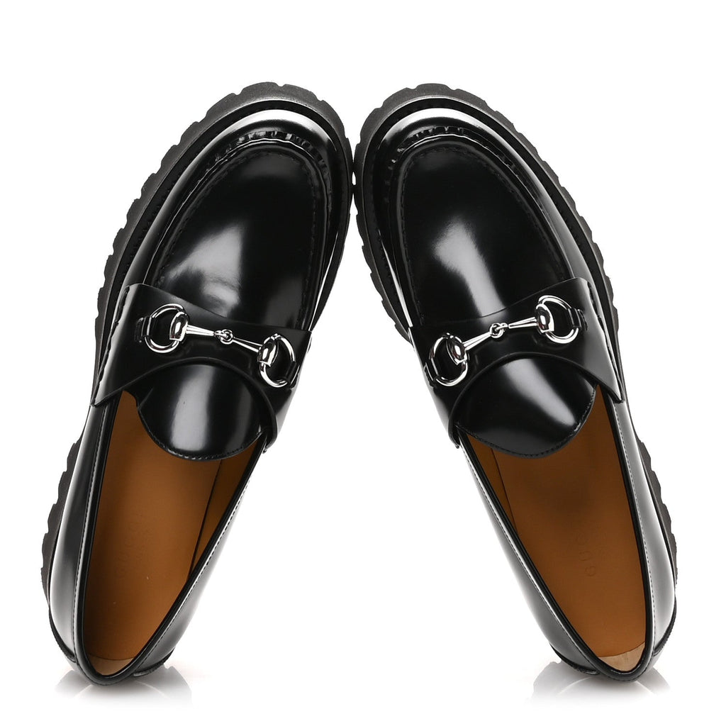 Gucci Cordovan Lux Womens Horsebit 45mm Platform Loafers 39.5 Black