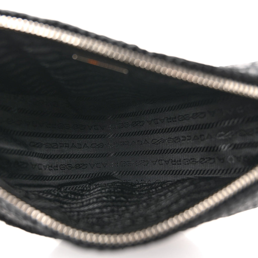 Prada Yarn Raffia Effect Crochet Triangle Shoulder Bag Black