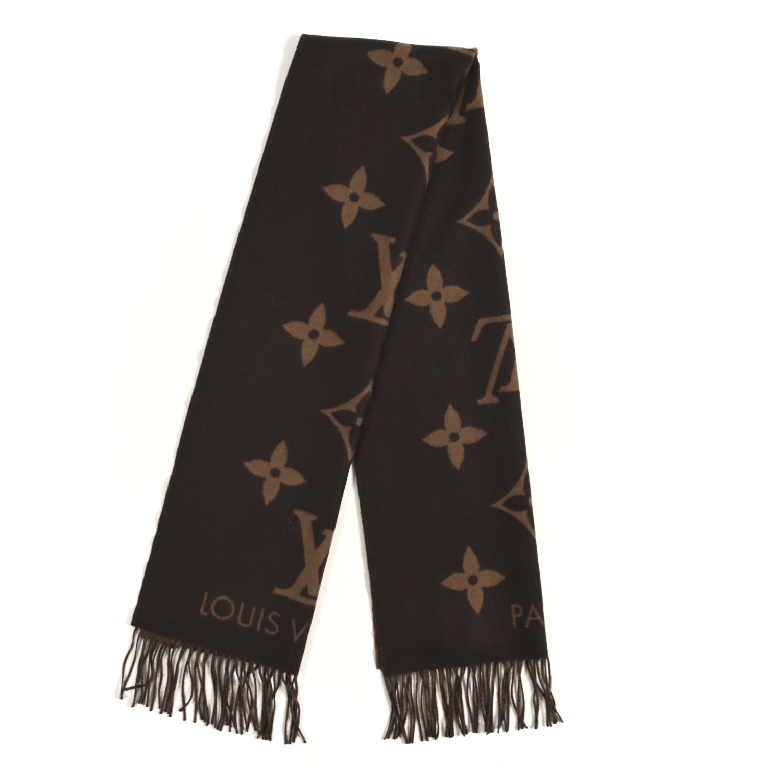 Louis Vuitton Cashmere Monogram Reykjavik Scarf Dark Brown