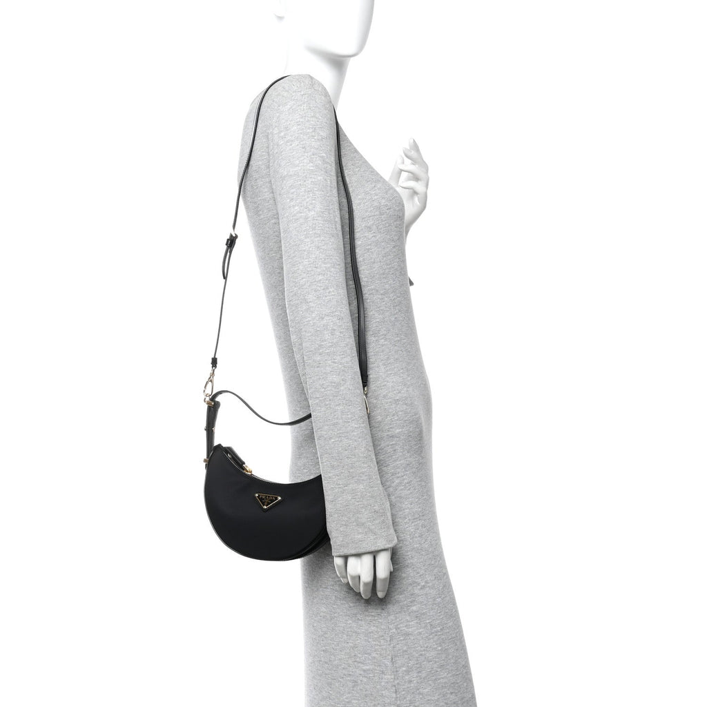 Prada Re-Nylon Spazzolato Mini Arque Shoulder Bag Black