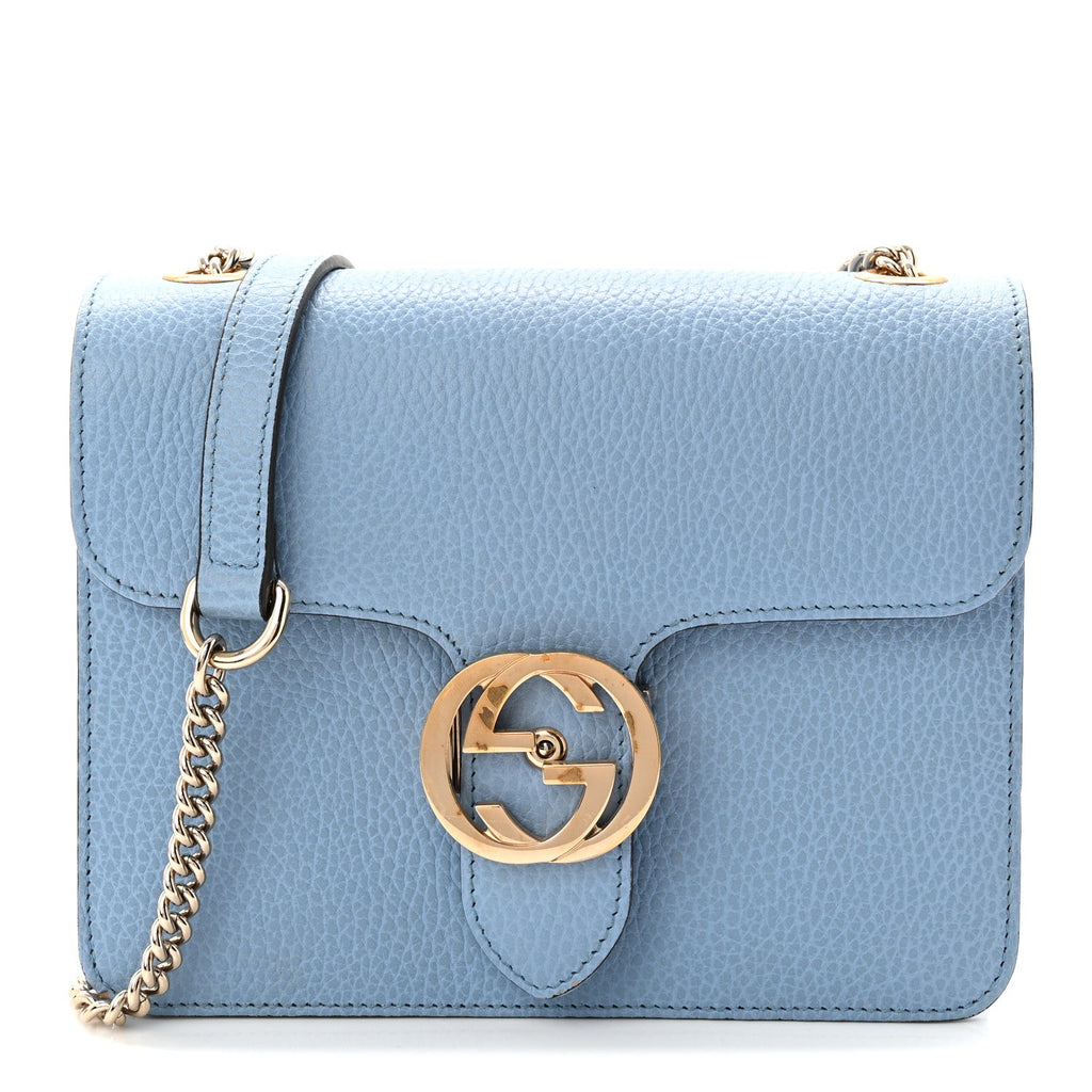Gucci Dollar Calfskin Small Interlocking G Shoulder Bag Mineral Blue