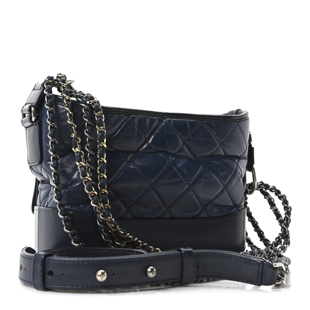 Chanel Aged Calfskin Quilted Small Gabrielle Hobo Navy